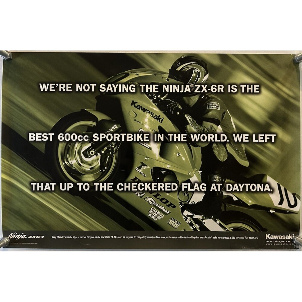 Vintage Kawasaki ZX6R Doug Chandler 1998 Dealer Poster Daytona  SEE PICS